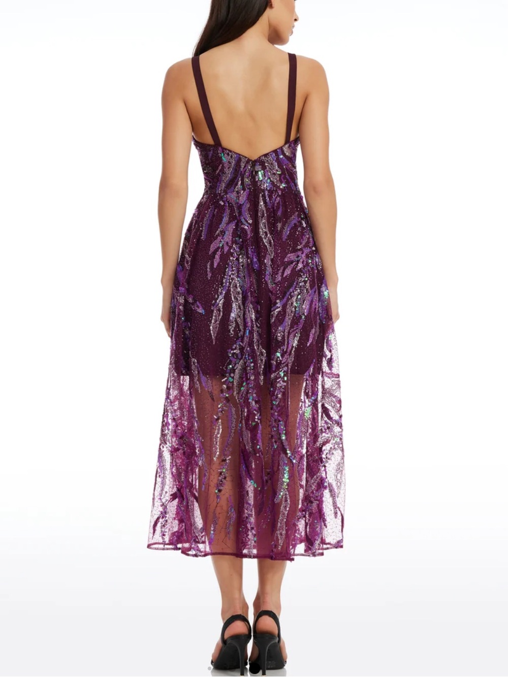 Dress the Population Cassandra Midi Dress XL Beaded Violet Multi Square Neck - Picture 15 of 16